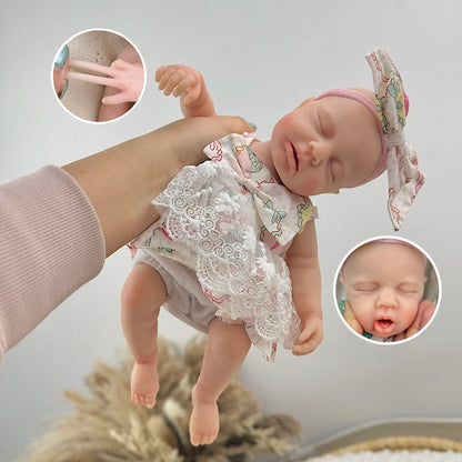 30cm Full Silicone Closed Eyes Loulou Reborn Baby Girl in Lace Floral Dress