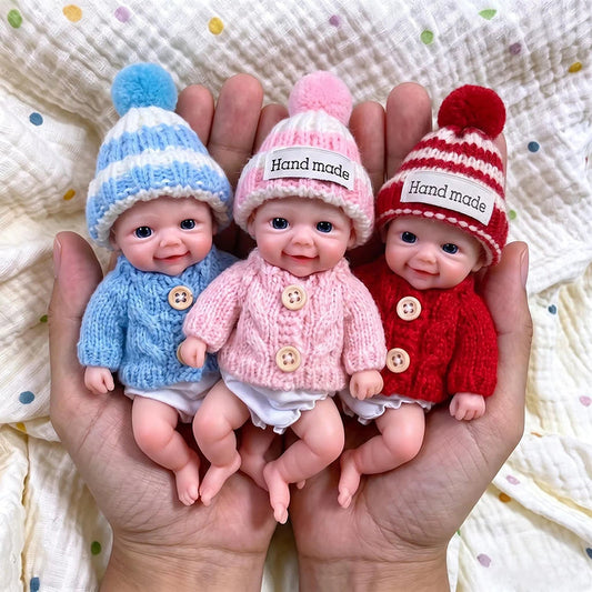 Poupées reborn Mini Vivienne Triplées en silicone yeux ouverts 15 cm