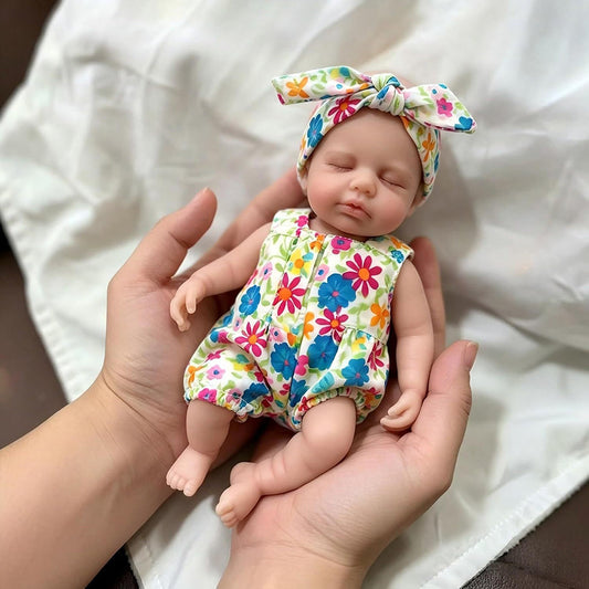 Loulou Mini Reborn Baby Fille en silicone complet de 20cm en combinaison florale