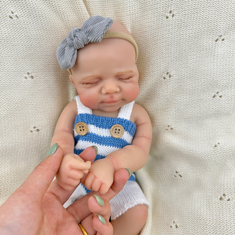 30cm Lifelike Full Silicone Closed Eyes Pascale Reborn Baby Girl in Blue Stripe Outfits