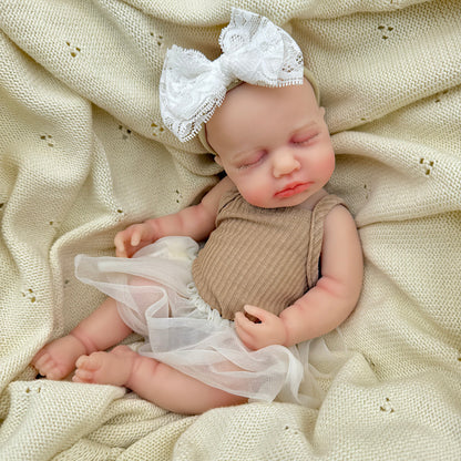 30cm Lifelike Full Silicone Closed Eyes Loulou Reborn Doll Girl in Coffee Dress