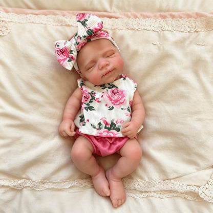 30cm Full Silicone Closed Eyes Triplets Reborn Doll Girls In Floral Outfits