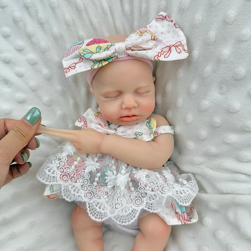 30cm Full Silicone Closed Eyes Loulou Reborn Baby Girl in Lace Floral Dress