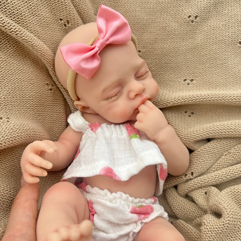 30cm Lifelike Full Silicone Closed Eyes Irys Reborn Baby Girl in Strawberry Outfits