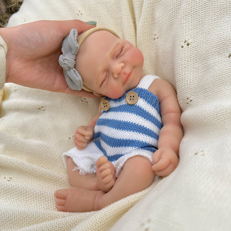30cm Lifelike Full Silicone Closed Eyes Pascale Reborn Baby Girl in Blue Stripe Outfits