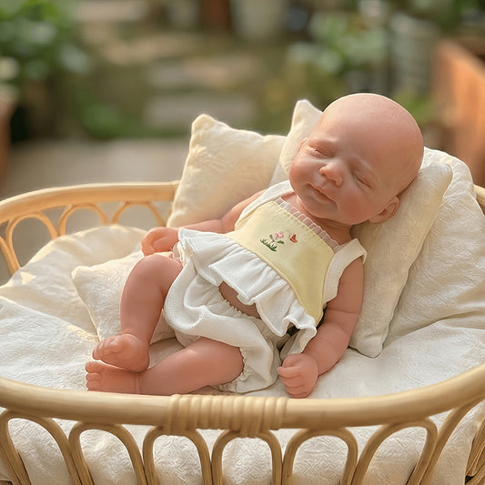 20cm yeux fermés Silicone Mini Reborn bébé fille Pascale en tenues jaunes