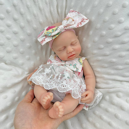 30cm Full Silicone Closed Eyes Loulou Reborn Baby Girl in Lace Floral Dress