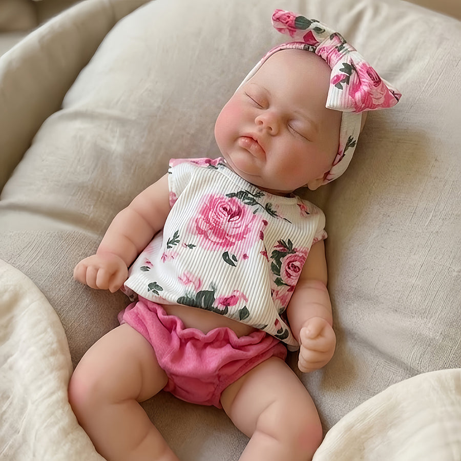 30cm Full Silicone Closed Eyes Pickle Reborn Doll Girls In Floral Outfits