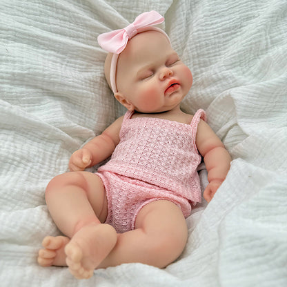 Poupée reborn Pickle de 30 cm entièrement en silicone yeux fermés en tenue rose