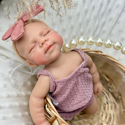30cm Lifelike Full Silicone Closed Eyes Pascale Reborn Baby Girl in Purple Outfits