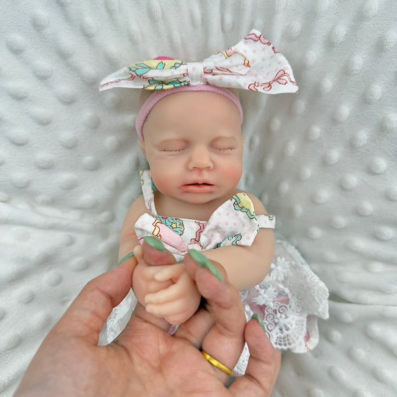 30cm Full Silicone Closed Eyes Loulou Reborn Baby Girl in Lace Floral Dress