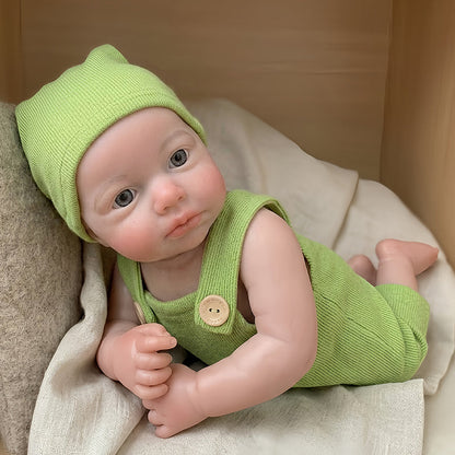 18 pouces entièrement en silicone Awake Loulou Reborn bébé fille en tenues vertes