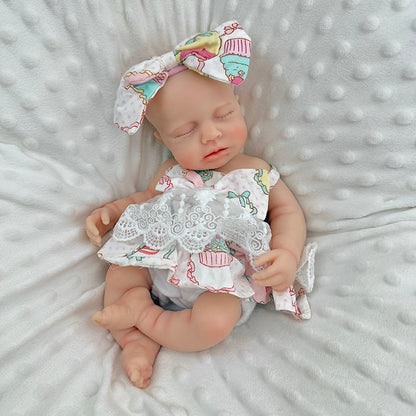 30cm Full Silicone Closed Eyes Loulou Reborn Baby Girl in Lace Floral Dress