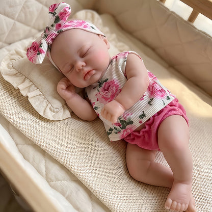 30cm Full Silicone Closed Eyes Pickle Reborn Doll Girls In Floral Outfits