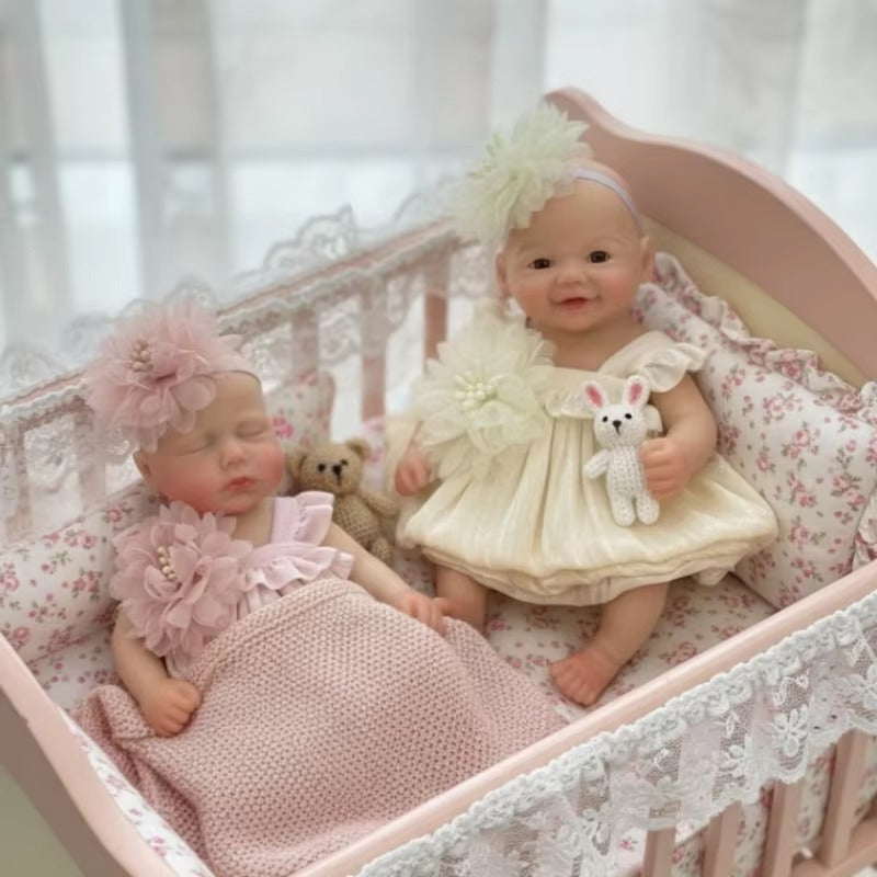 6 Inches Mini Silicone Reborn Doll Twin Sisters- Loulou and Vivienne