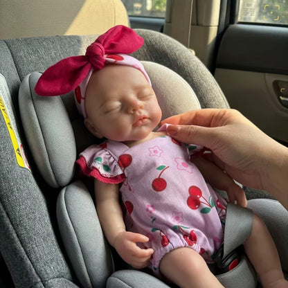 30cm Lifelike Closed Eyes Silicone Reborn Baby Girl Irys in Cherry Romper