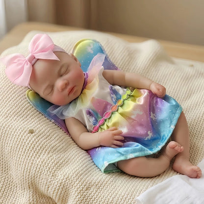 30cm Lifelike Closed Eyes Silicone Reborn Baby Girl Luna in Unicorn Dress