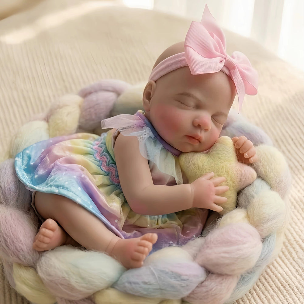 30cm Lifelike Closed Eyes Silicone Reborn Baby Girl Luna in Unicorn Dress