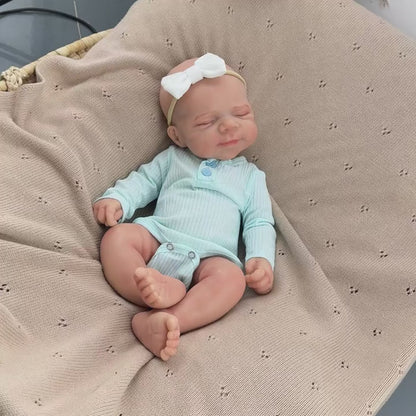 45cm Full Silicone Stretchable Asleep Pascale Reborn Girl in Blue Romper