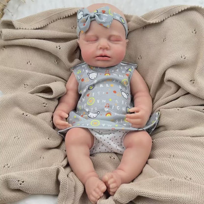 45cm Full Silicone Stretchable Asleep Loulou Reborn Girl in Gray Letter Print Outfits