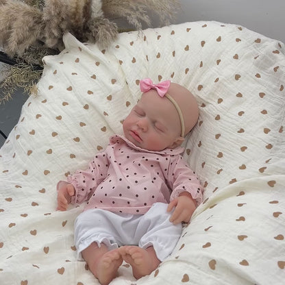 45cm Full Silicone Stretchable Asleep Loulou Reborn Girl in Pink Polk Dot Outfits