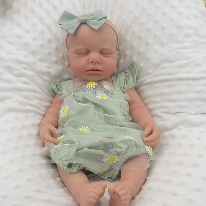 45cm Full Silicone Stretchable Loulou Reborn Girl in Green Daisy Outfits