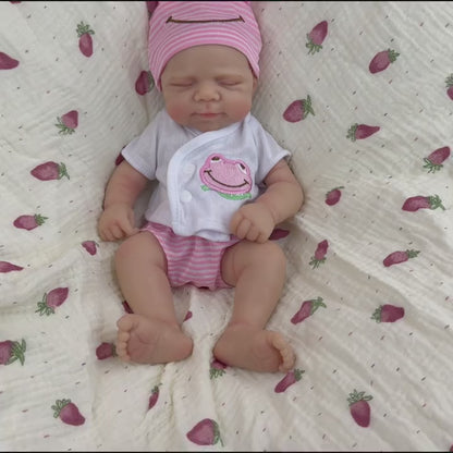 30cm Full Silicone Pascale Reborn Doll Girl in Pink Frog Outfits