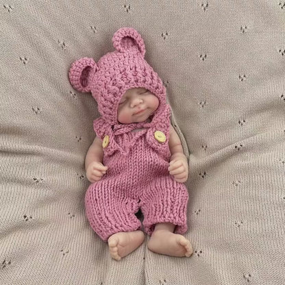 30cm Lifelike Silicone Closed Eyes Pascale Reborn Baby Girl in Red Knitted Overalls