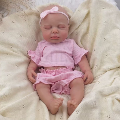 45cm Full Silicone Stretchable Closed Eyes Loulou Reborn Girl in Pink Outfits