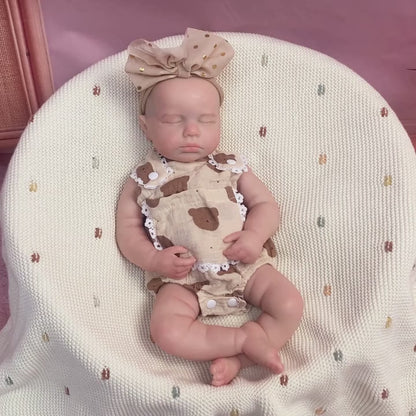 45cm Full Silicone Stretchable Loulou Reborn Girl in Bear Rompers